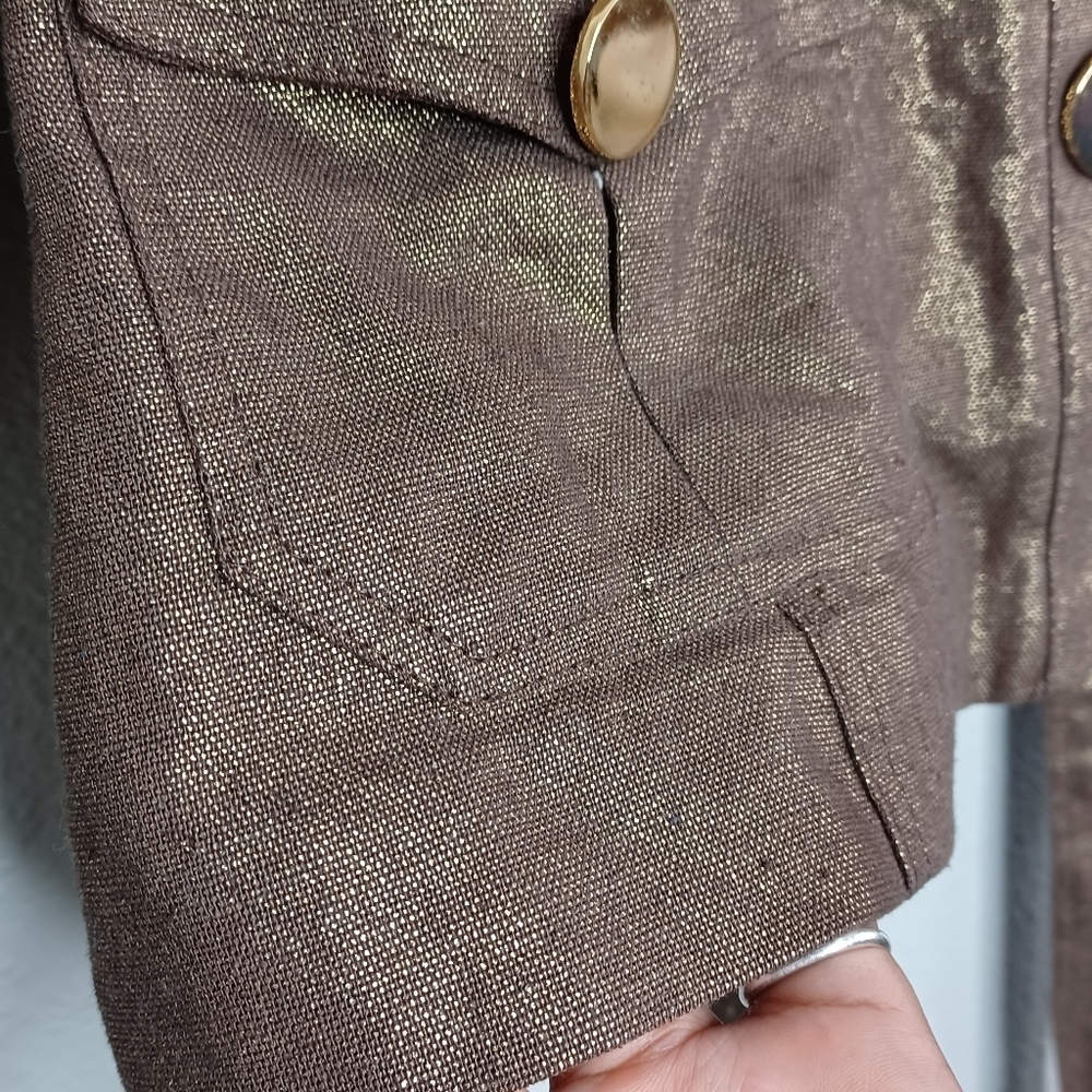 NWT Cache Mob Wife Sz S Metallic Gold Button Front Belted Linen Blend Jacketed. - Picture 9 of 15